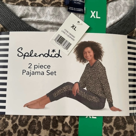 (NWT) Splendid Gray Cheetah leopard Print Ladies' 2-piece Pajama Set, XL - Picture 3 of 8